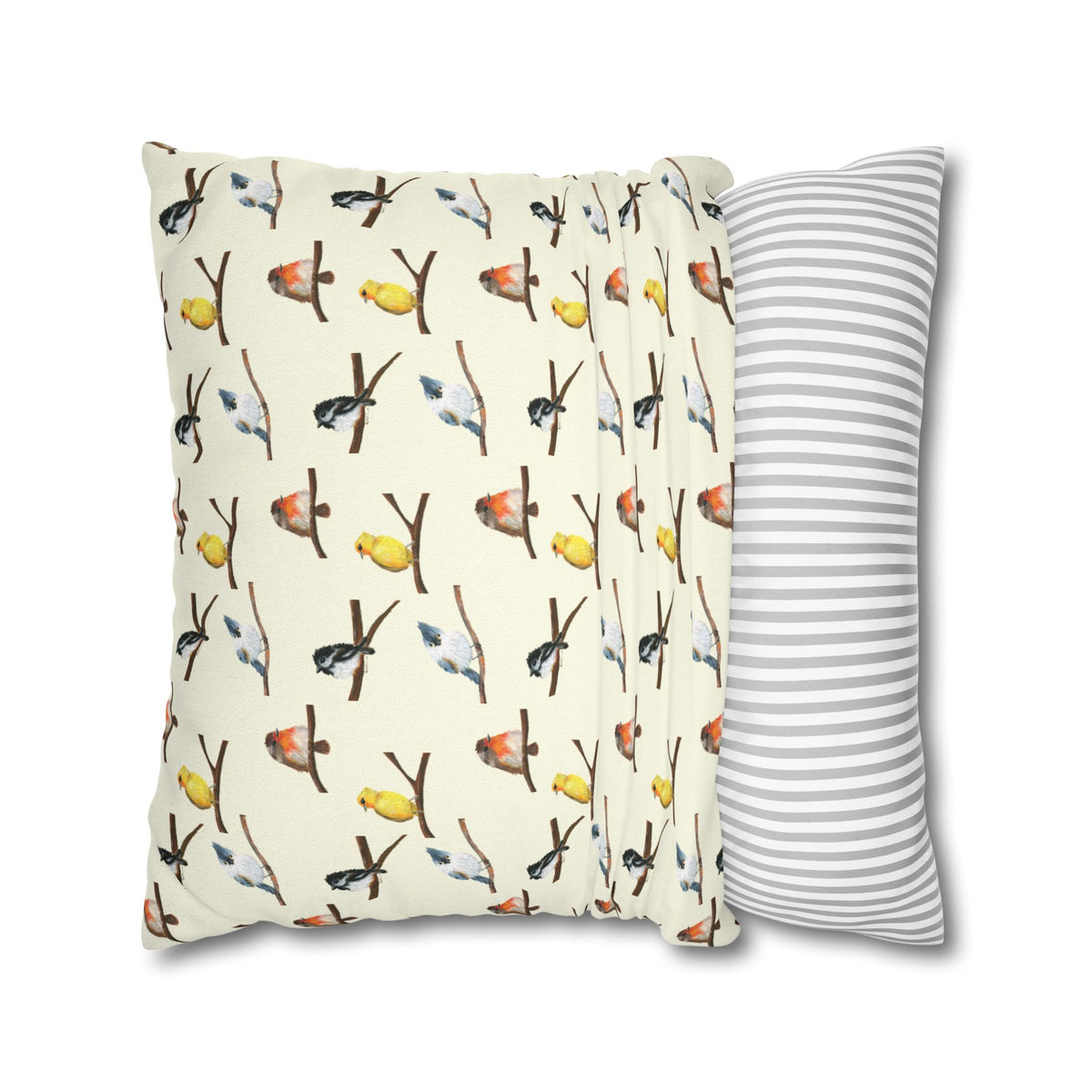 Bird Pattern Pillowcase – Watercolor Songbirds Decorative Throw Pillow Cover
