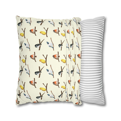 Bird Pattern Pillowcase – Watercolor Songbirds Decorative Throw Pillow Cover