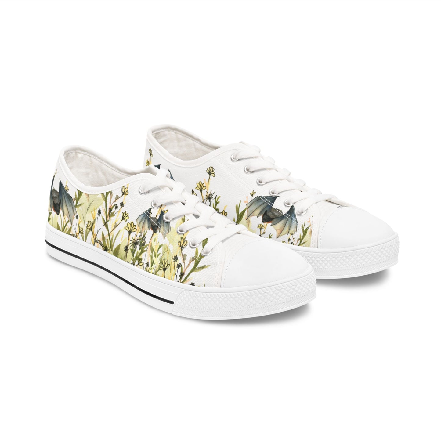 Low Top Sneakers — Floral Meadow with Bats Women's Canvas Sneakers