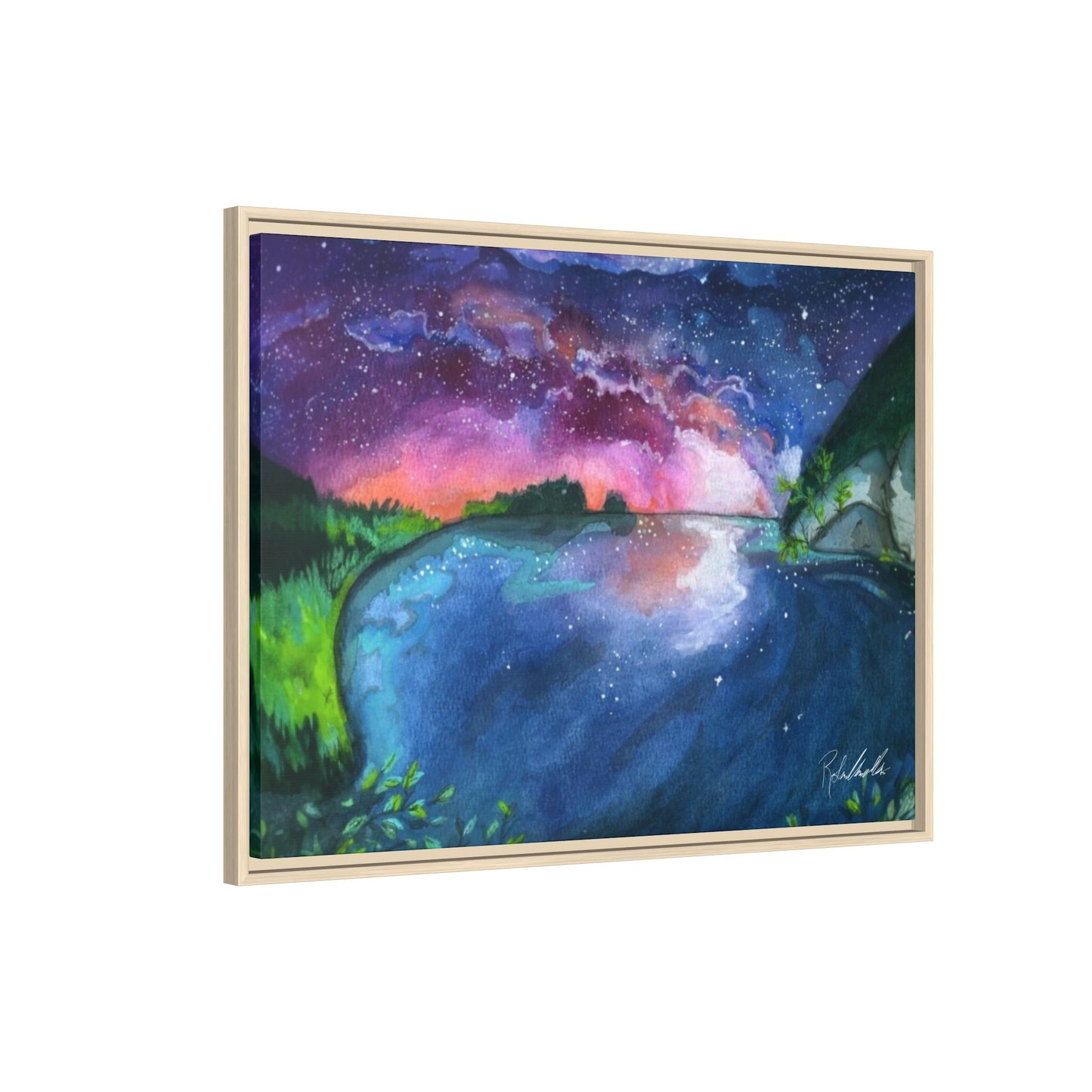 Watercolor Sunset Lake Framed Wall Art