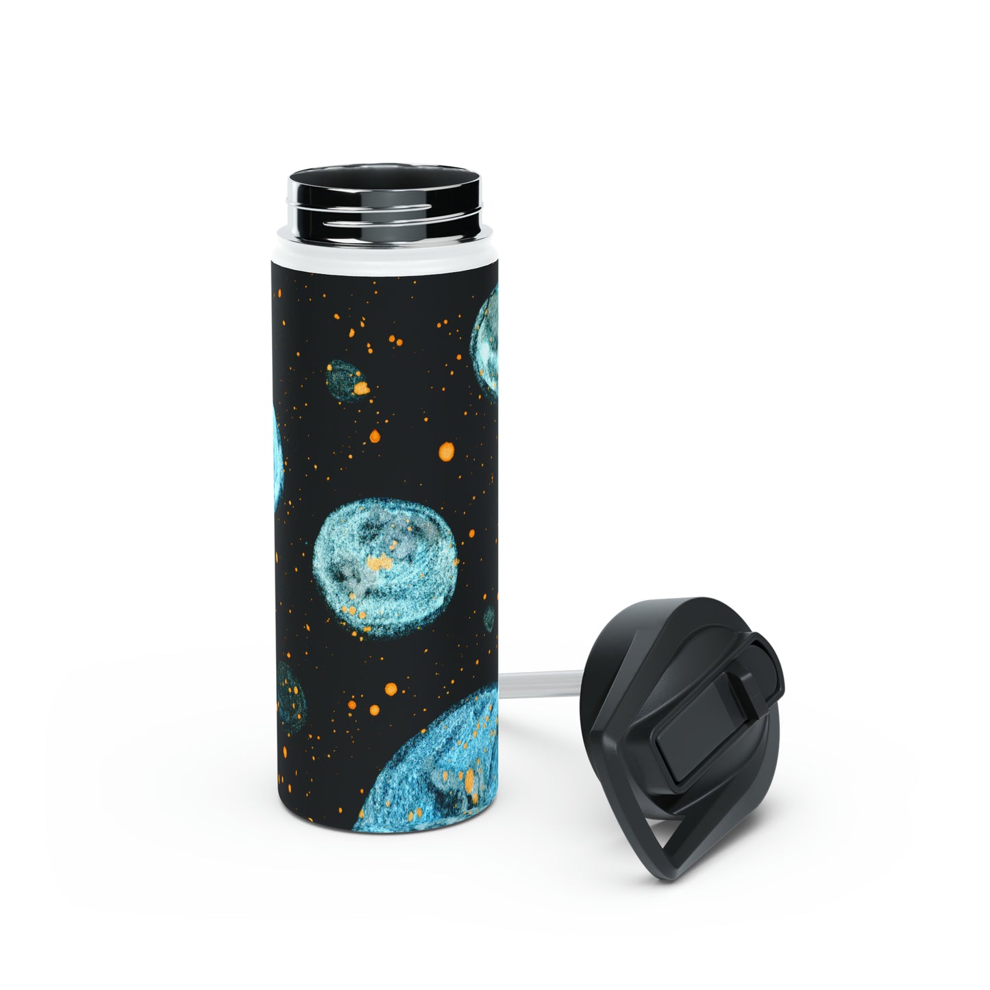 Little Blue Planets Galaxy Stainless Steel Water Bottle, Standard Lid