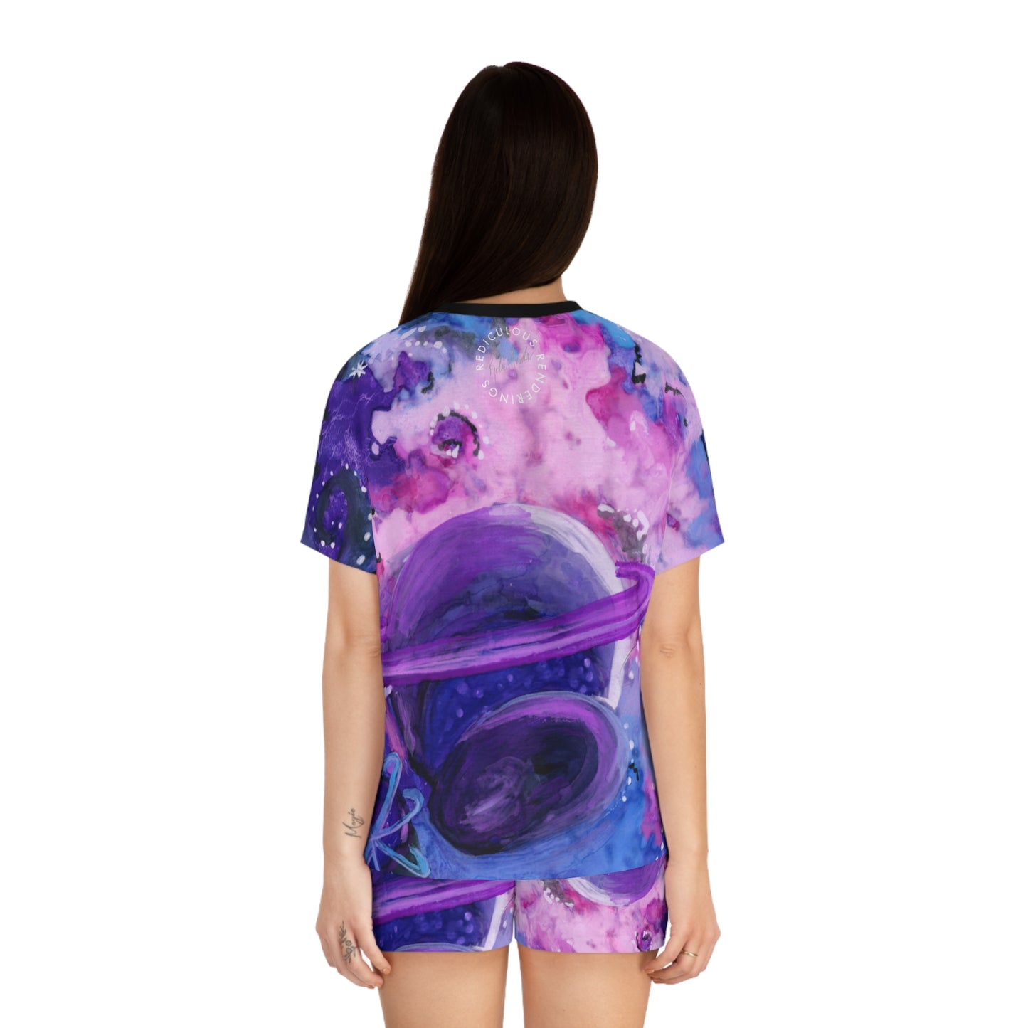 Women's Cosmic Planet Pajama Set – Purple Galaxy Short Sleepwear