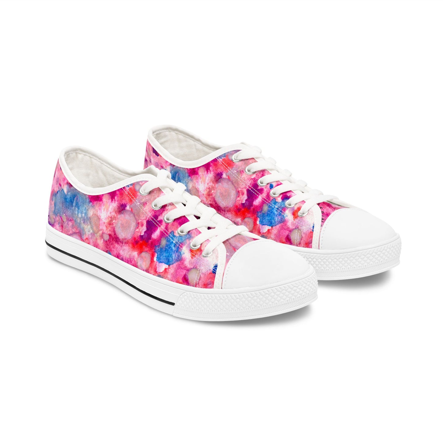 Women's Low Top Sneakers — Pink Watercolor Floral Canvas Shoes