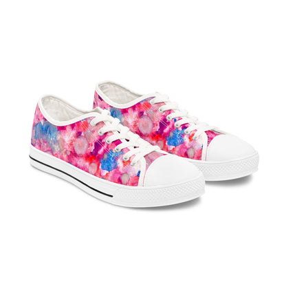 Women's Low Top Sneakers — Pink Watercolor Floral Canvas Shoes