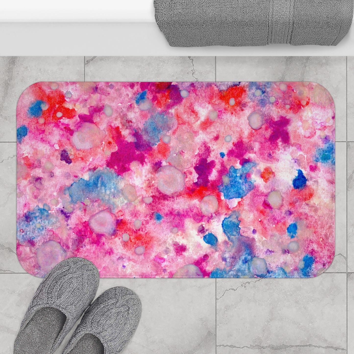 Pink Dots Bath Mat  Anti-Slip, 100% Microfiber Rug- Home & Bathroom Supplies