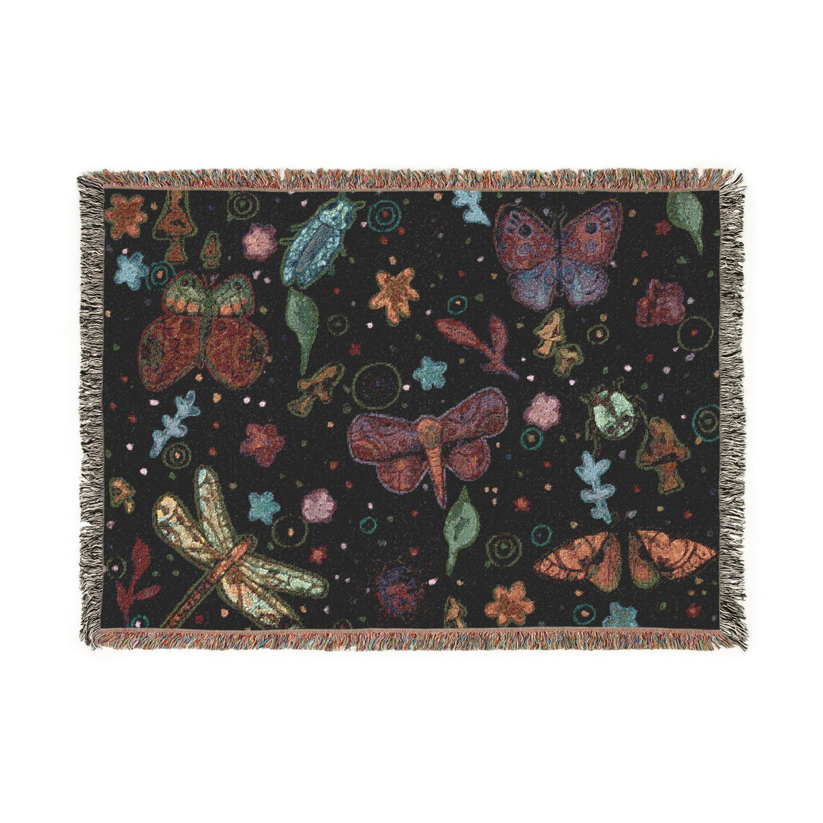 Whimsical Colorful Boho Butterfly & Floral Woven Blanket