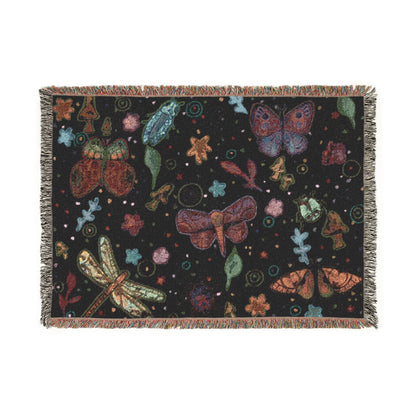 Whimsical Colorful Boho Butterfly & Floral Woven Blanket