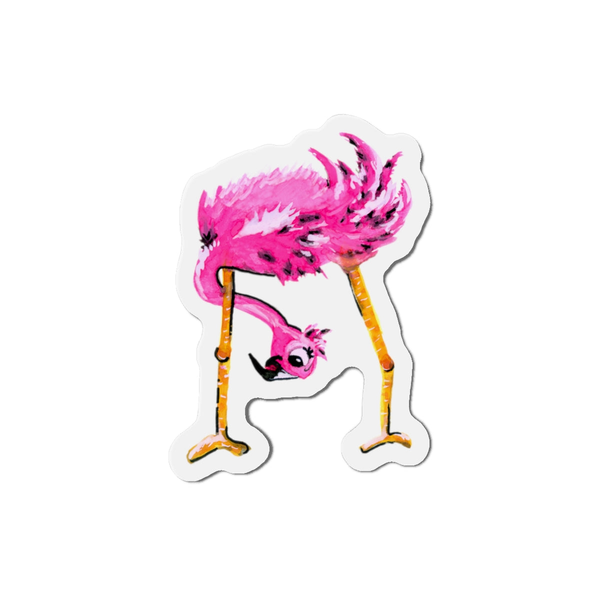 Head Down Flamingo Die-Cut Magnets  Custom Shape, 5 Sizes, Vinyl Material for Outdoor Use, Flexible and Durable, Black Backing - Home Decor Refrigerator Magnets