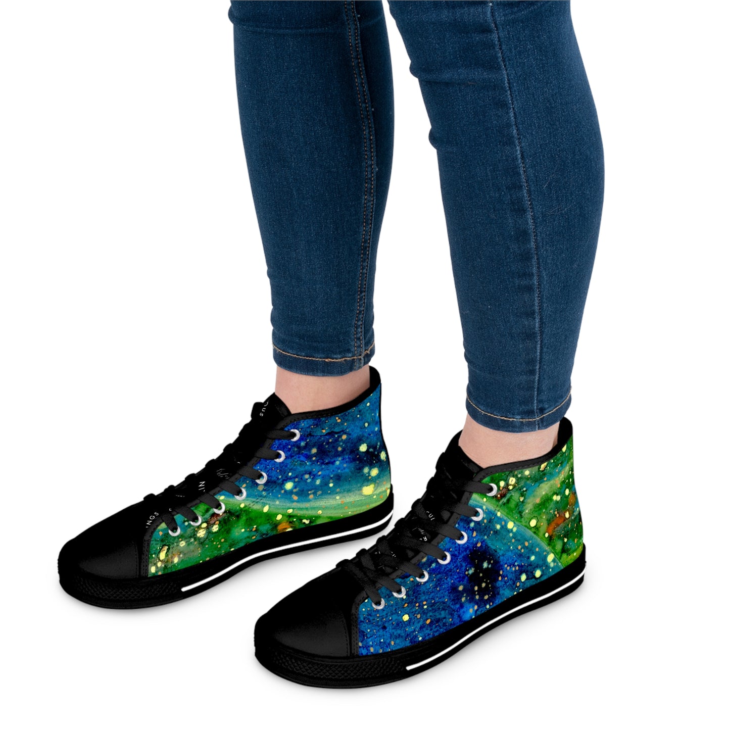 Galaxy Swirl High Top Sneakers — Women's Cosmic Blue & Green Art Shoes