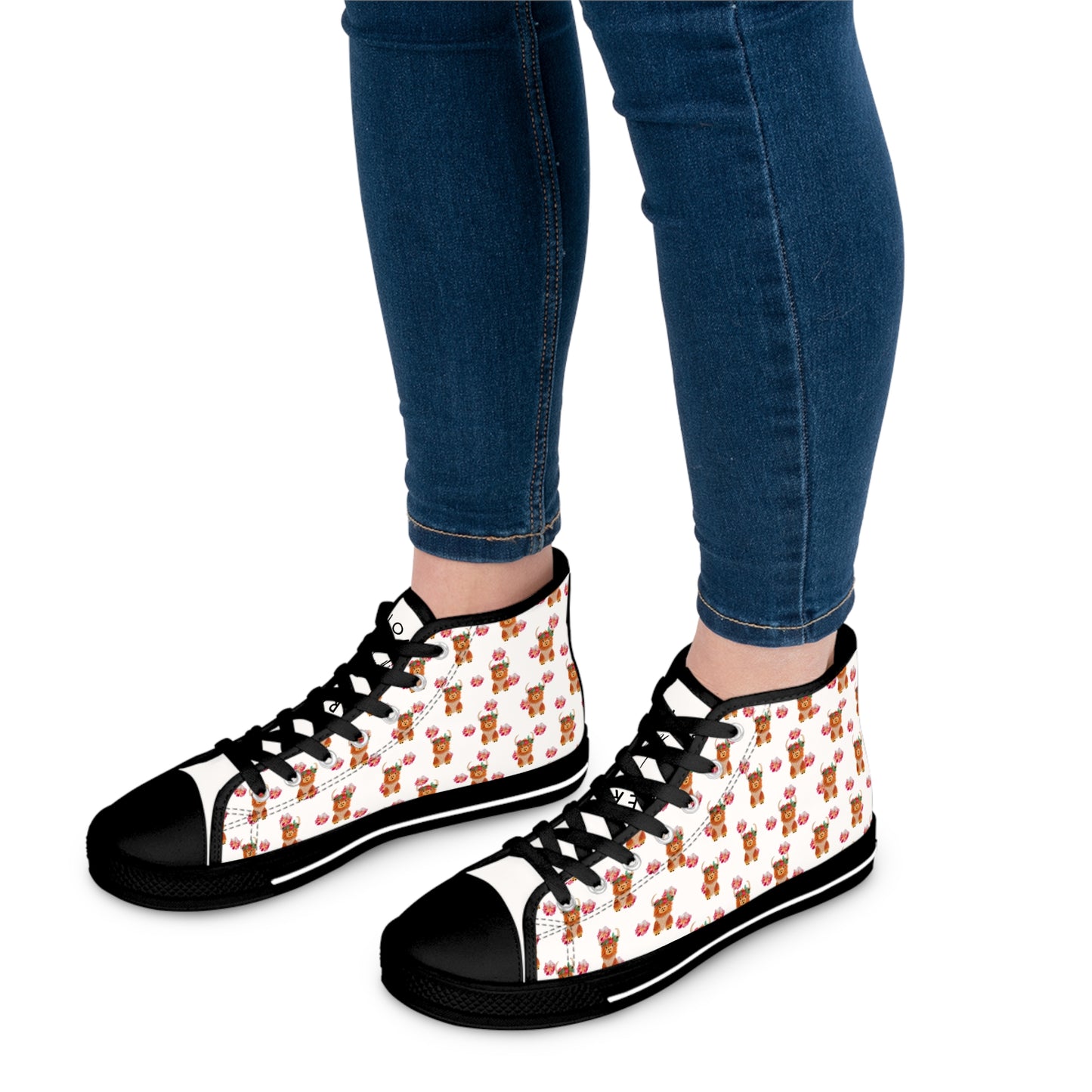 Women's High Top Sneakers - Cute Highland Cow Pattern Casual Canvas Shoes