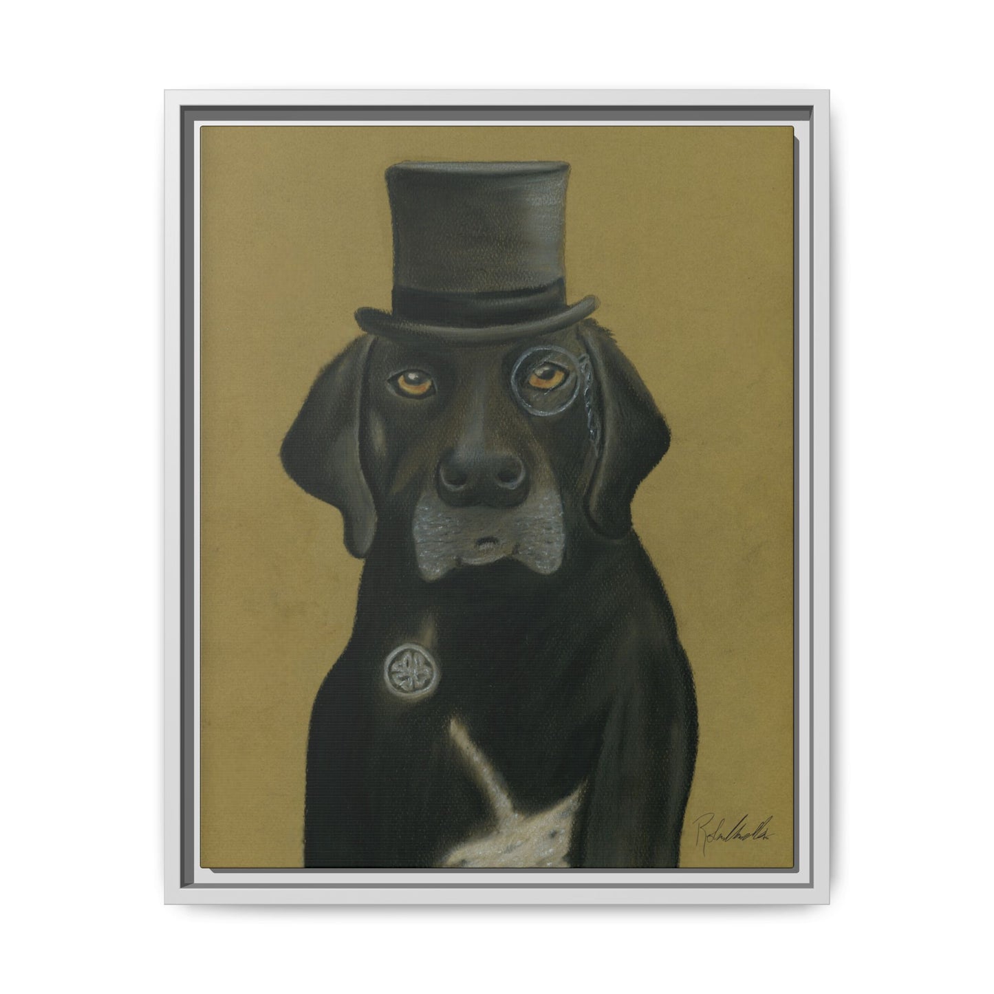 Black Lab Dog in Top Hat Framed Wall Art