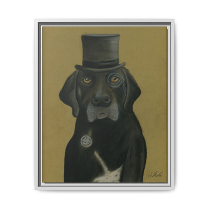 Black Lab Dog in Top Hat Framed Wall Art