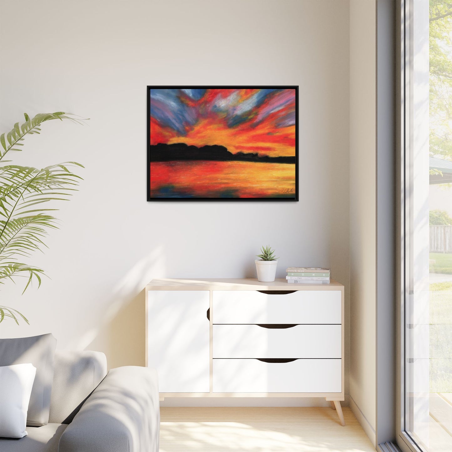 Sunset Over The Lake Framed Wall Art