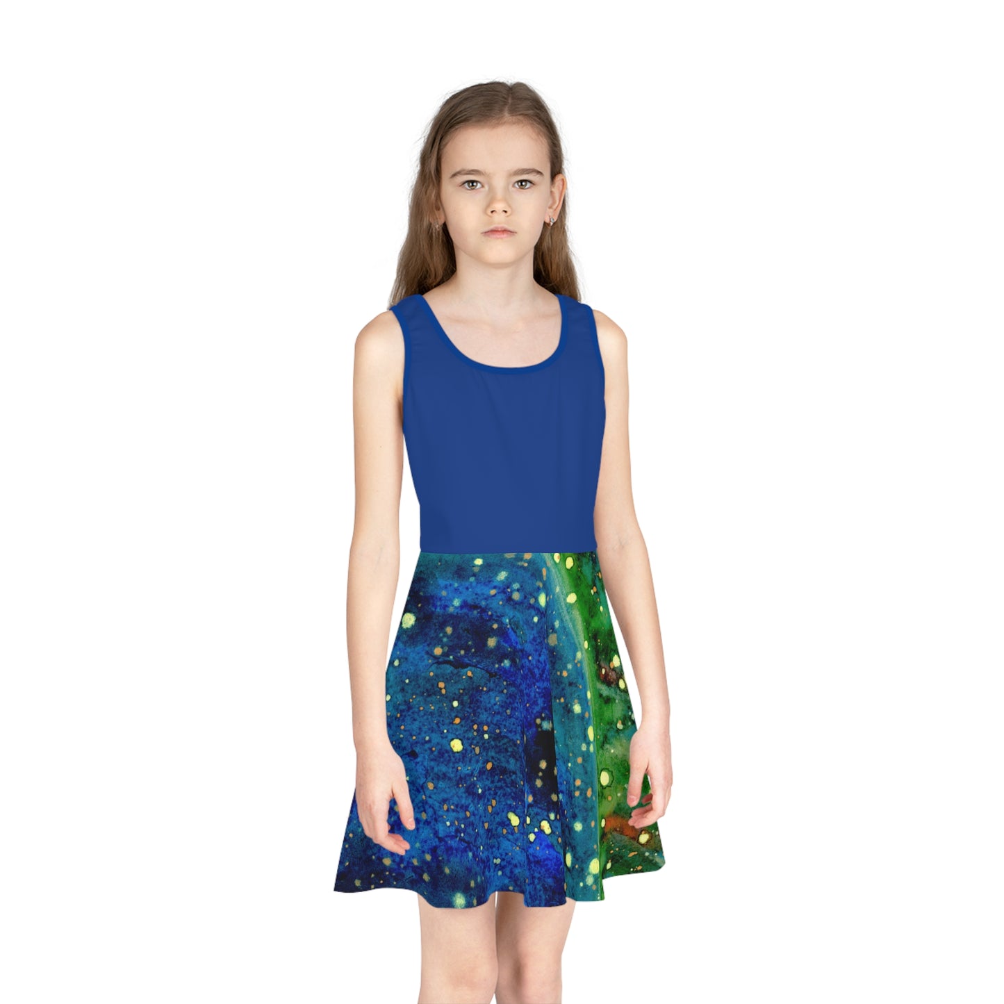 Blue Top Blue Planet Galaxy Girls' Sleeveless Sundress (AOP)