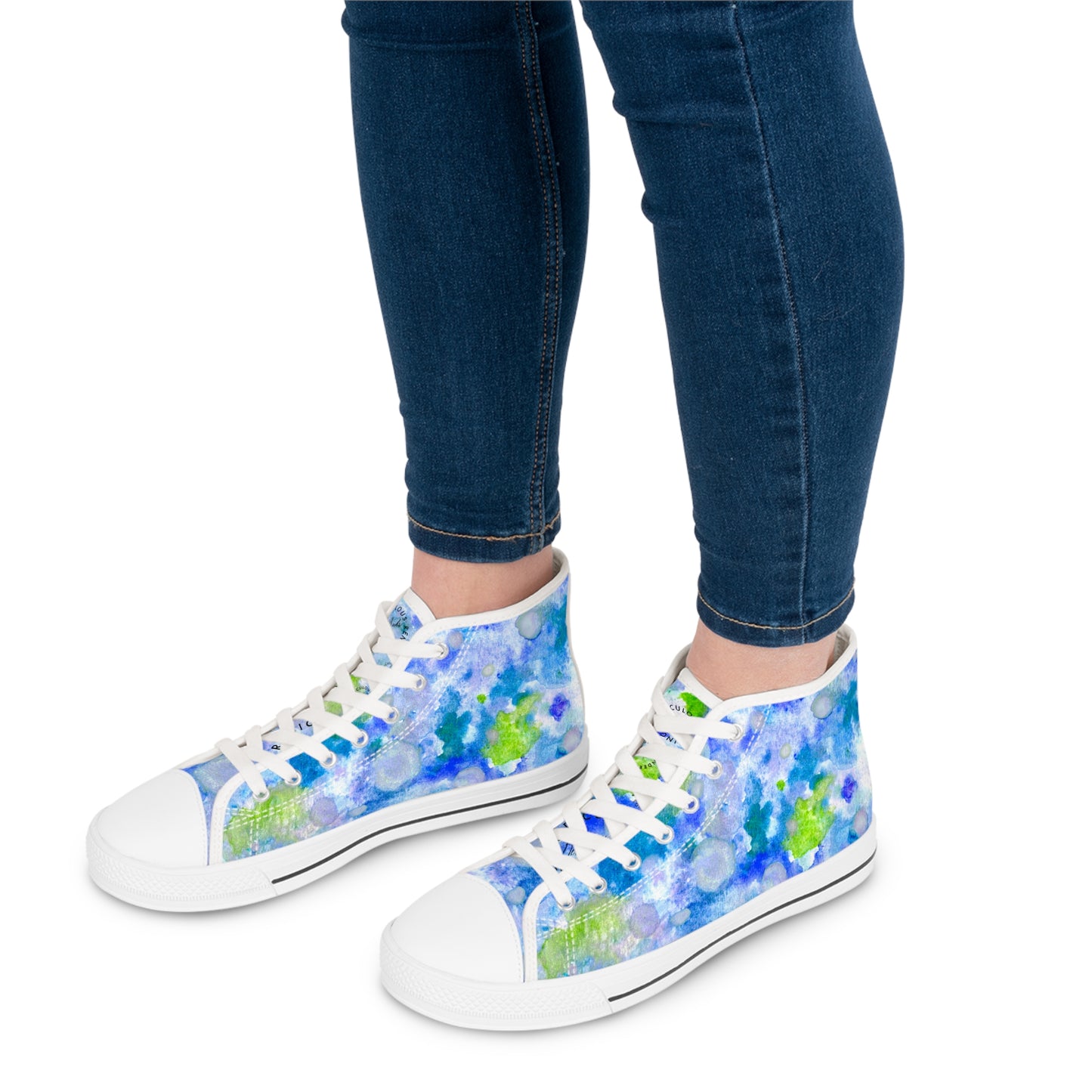 Women's High Top Sneakers — Blue Green Watercolor Floral Pattern