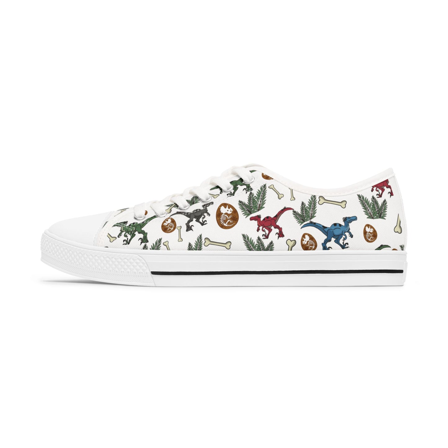 Dinosaur Pattern Women's Low Top Sneakers — Cute Retro Dino Print