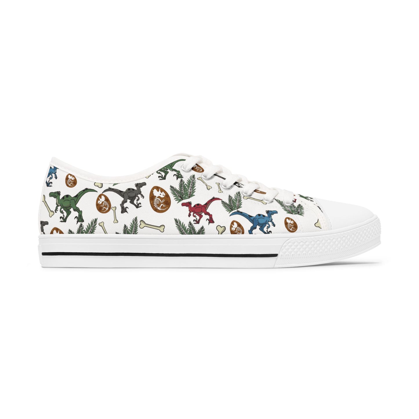 Dinosaur Pattern Women's Low Top Sneakers — Cute Retro Dino Print