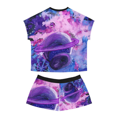 Women's Cosmic Planet Pajama Set – Purple Galaxy Short Sleepwear