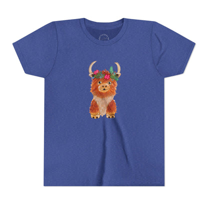 Kids Highland Cow Floral Crown Tee