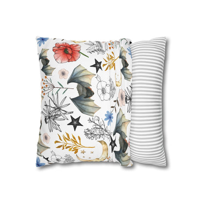 Botanical Night Bat Pillowcase — Floral Moon & Stars Throw Pillow Cover