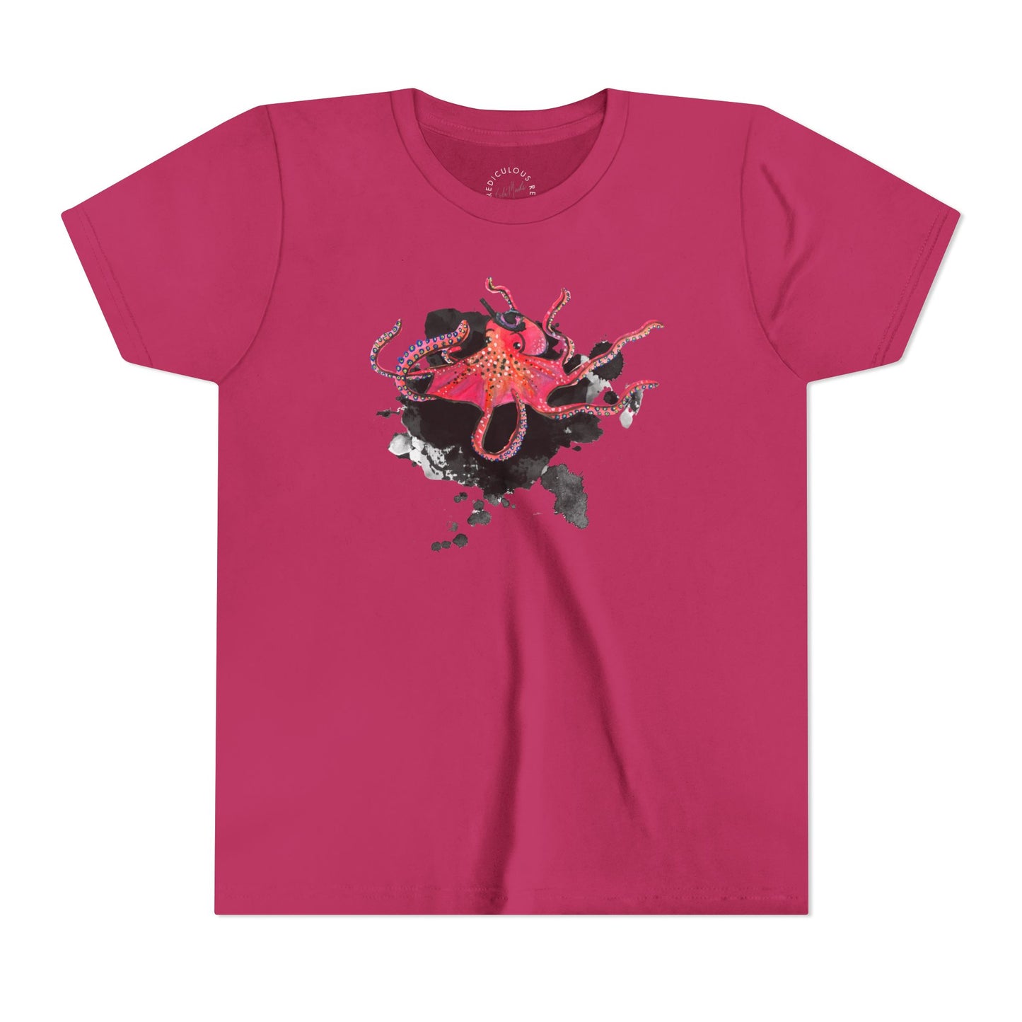Youth Tee — Red Octopus Splash Graphic Shirt