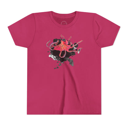 Youth Tee — Red Octopus Splash Graphic Shirt