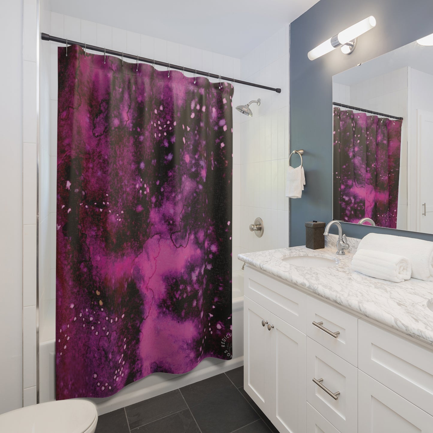 Rose Colored Galaxy Shower Curtain for Home Bathroom with Durable One-Sided Print and Waterproof Polyester Material