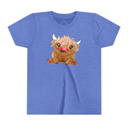 Cute Highland Cow Kids T‑Shirt — Adorable Baby Cow Graphic Youth Tee
