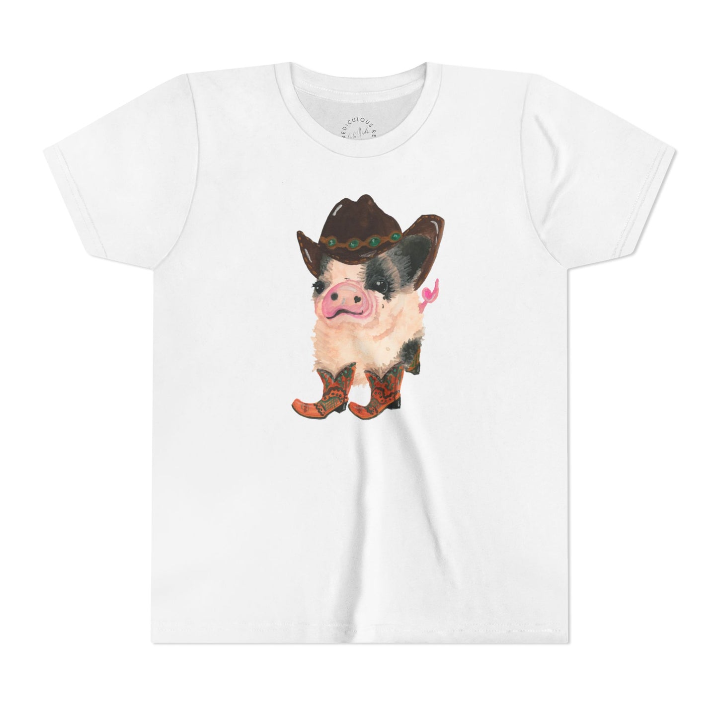 Cowboy Pig Kids Tee — Cute Western Pig in Cowboy Hat & Boots Youth T-Shirt