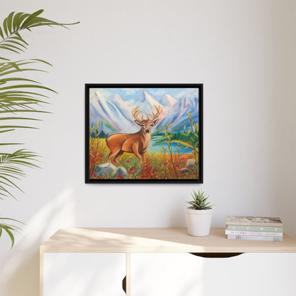 Framed Canvas Wall Art — Majestic Deer in Mountain Meadow