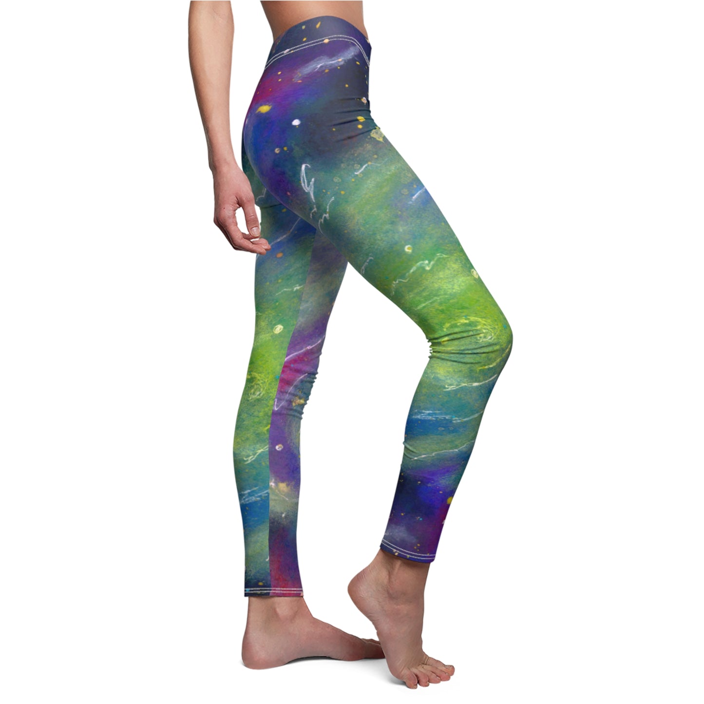 Rainbow Vortex Galaxy Women's Cut & Sew Casual Leggings (AOP)