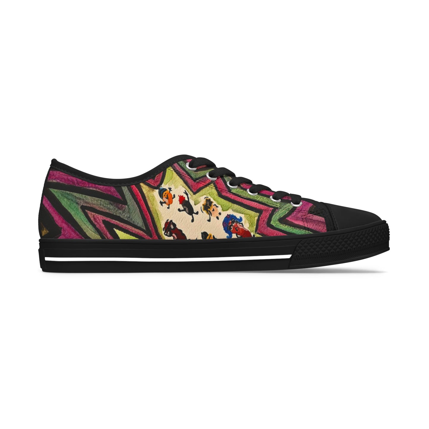 Low Top Sneakers — Colorful Boho Cool Beans Pattern Women's Canvas Shoes
