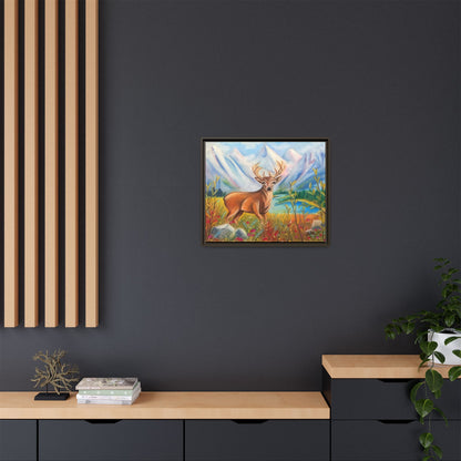 Framed Canvas Wall Art — Majestic Deer in Mountain Meadow