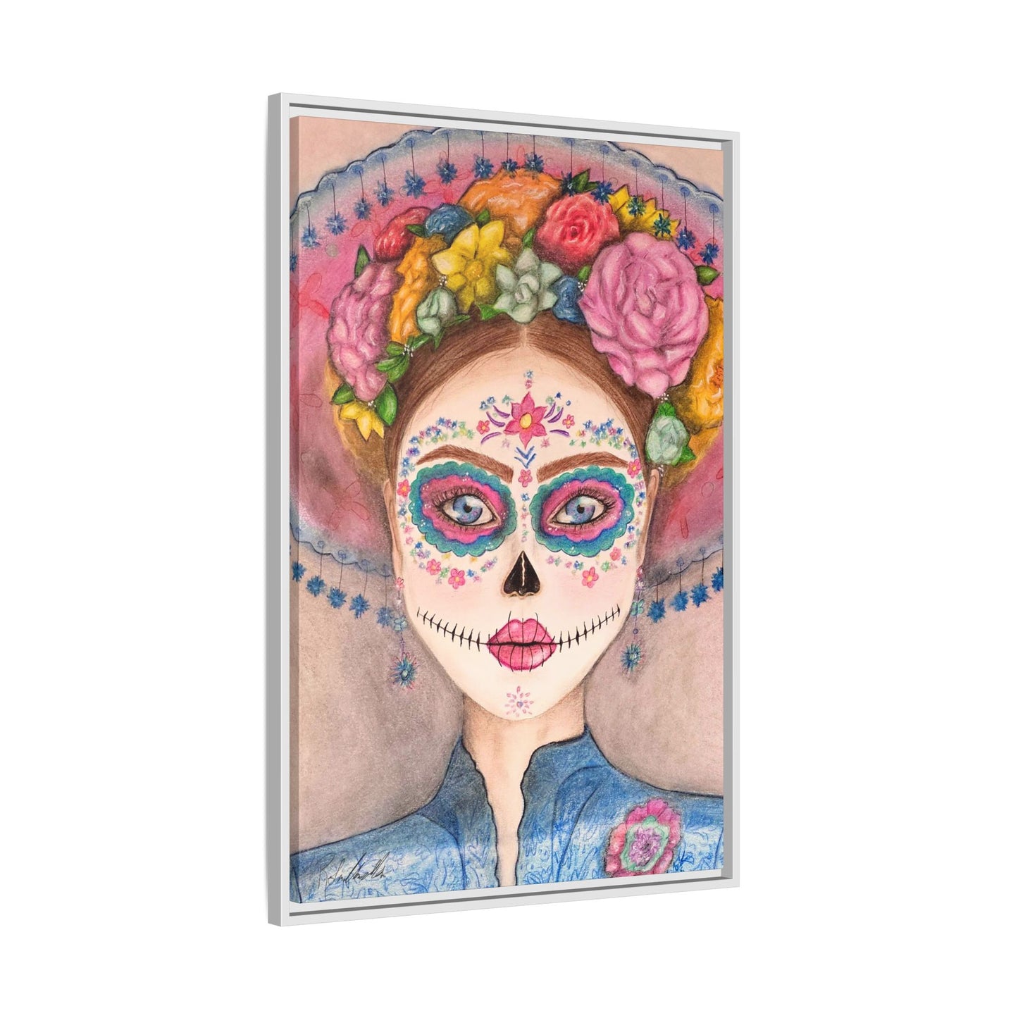 Day of the Dead Skull Woman Framed Wall Art