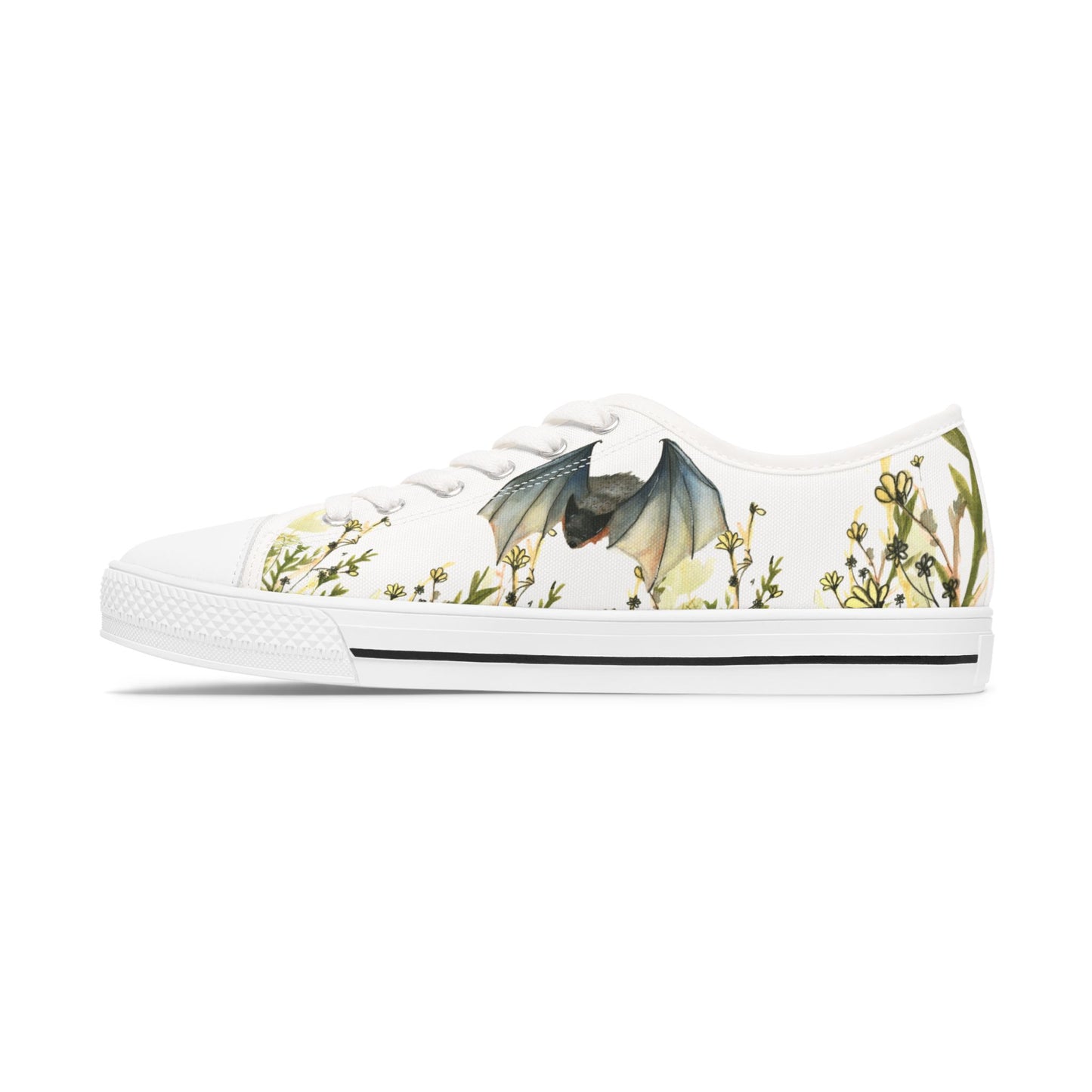 Low Top Sneakers — Floral Meadow with Bats Women's Canvas Sneakers