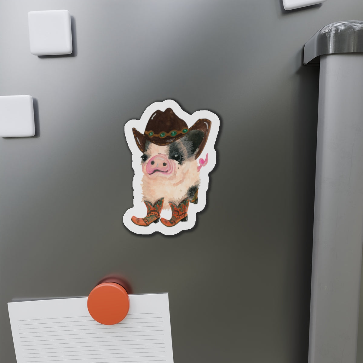 Cowboy Pig Die-Cut Magnets  Custom Shape, 5 Sizes, Vinyl Material for Outdoor Use, Flexible and Durable, Black Backing - Home Decor Refrigerator Magnets