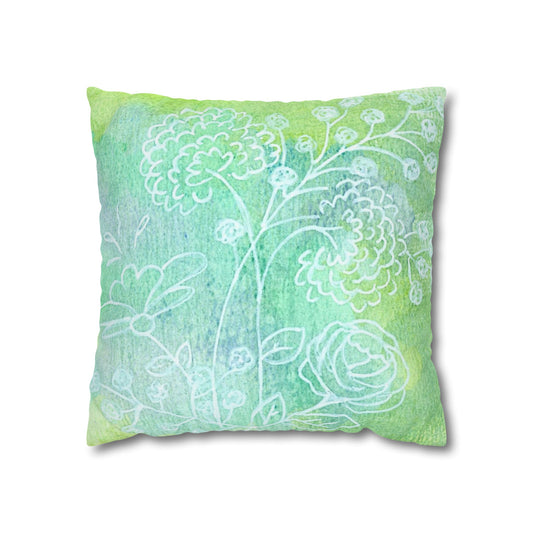 Green Watercolor Floral Pillowcase – Decorative Square Throw Pillow Cover