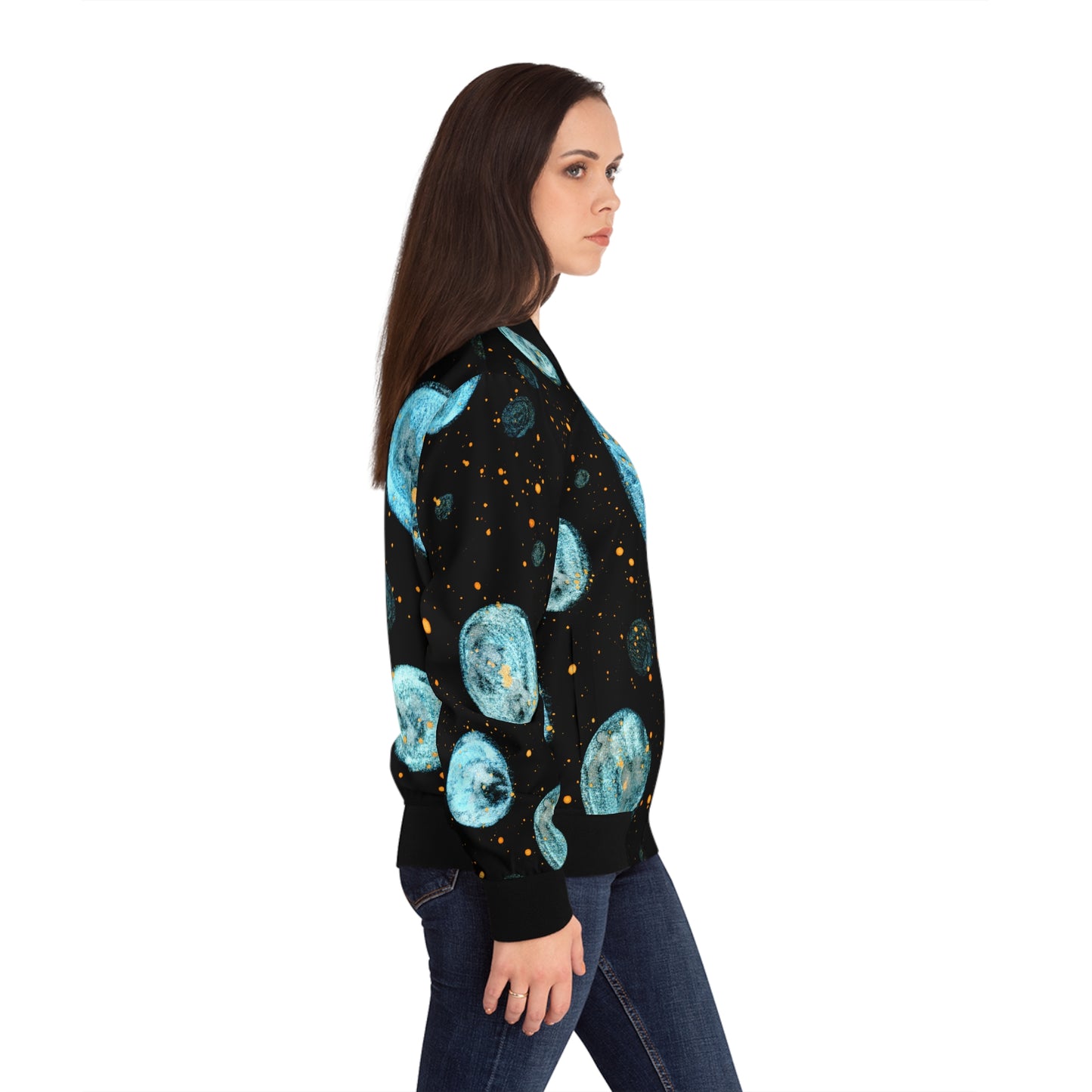 Little Blue Planets Galaxy Women's Bomber Jacket (AOP)