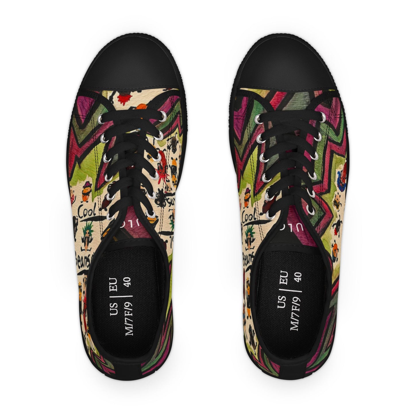Low Top Sneakers — Colorful Boho Cool Beans Pattern Women's Canvas Shoes