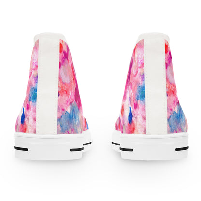 Women’s High Top Sneakers — Pink Blue Watercolor Tie-Dye Pattern