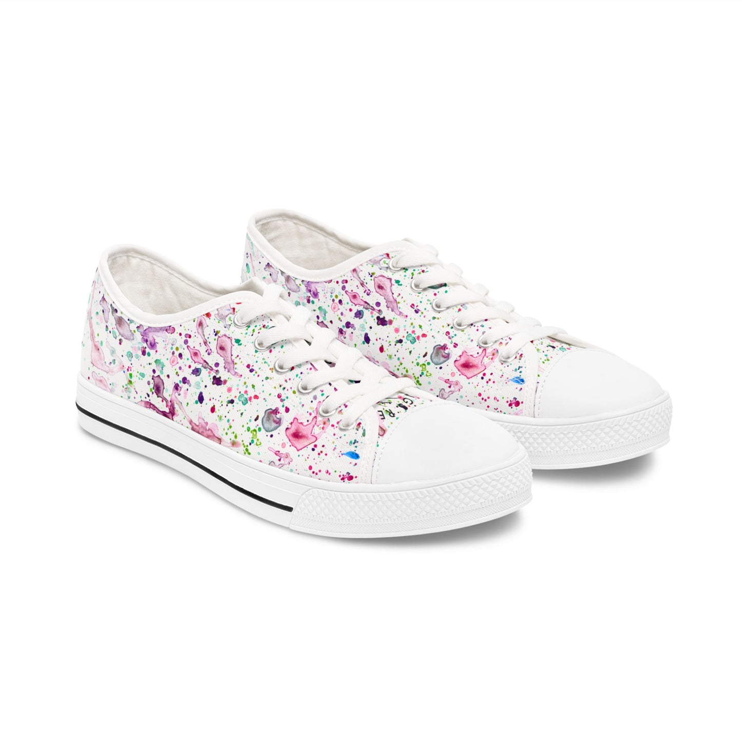 Low Top Sneakers — Pastel Watercolor Floral Print Women's Canvas Shoes