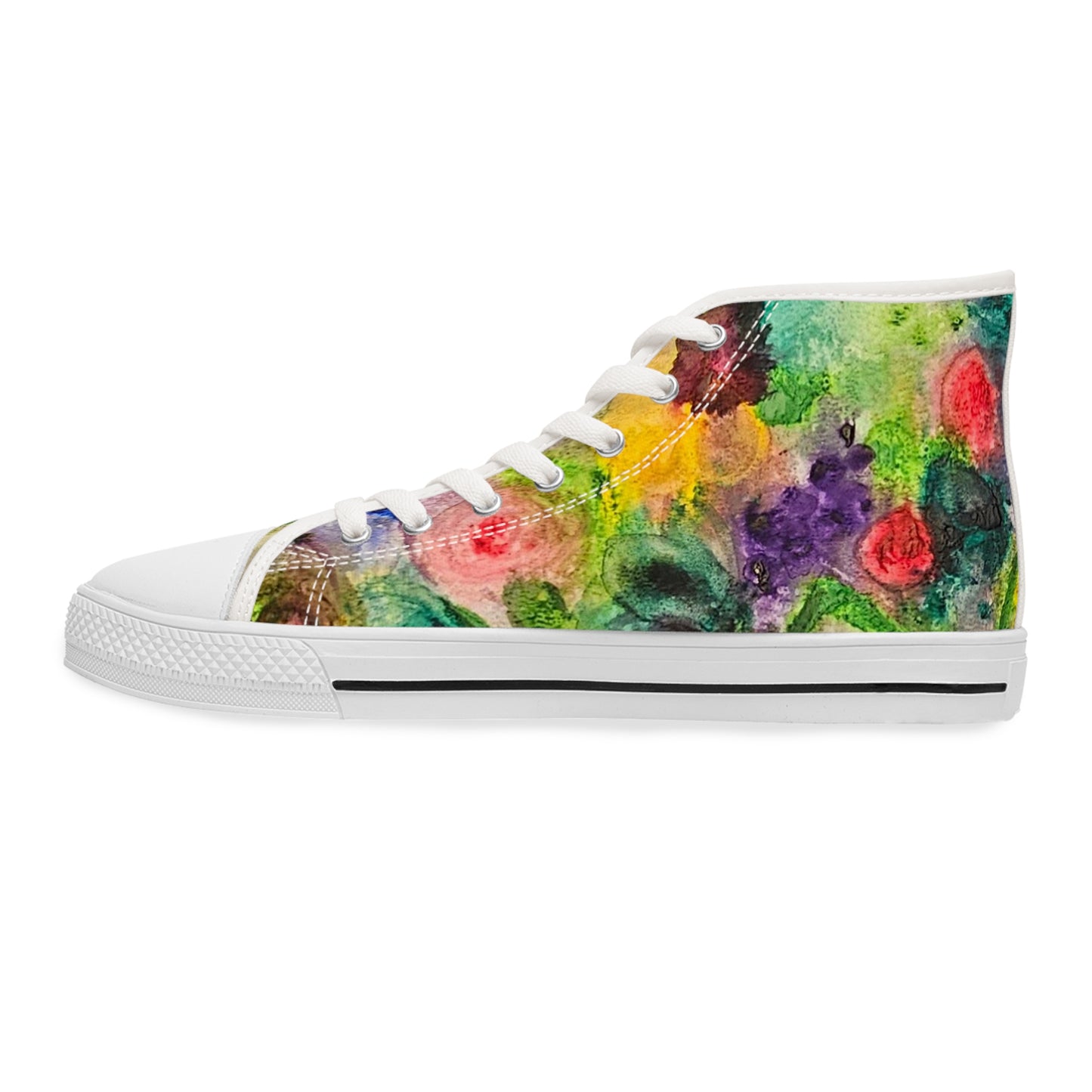 Floral Watercolor High Top Sneakers — Colorful Women's Canvas Shoes