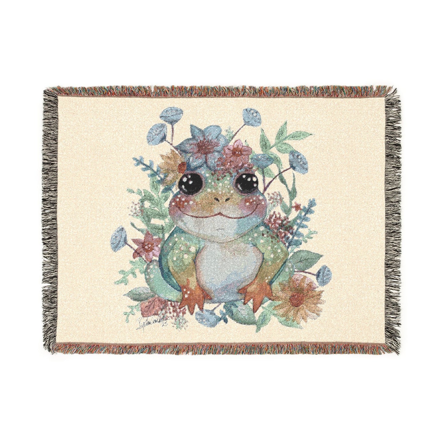 Frog Floral Woven Blanket