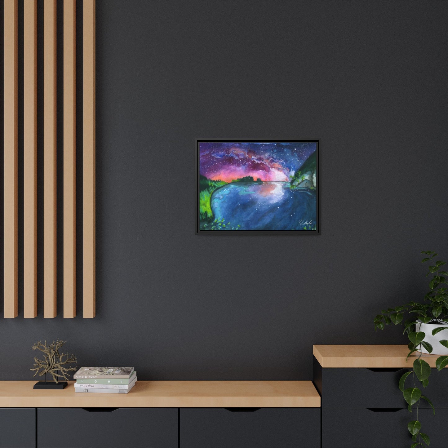 Watercolor Sunset Lake Framed Wall Art