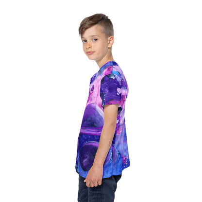 Kids Galaxy Sports Jersey — Purple Nebula Planet All-Over Print