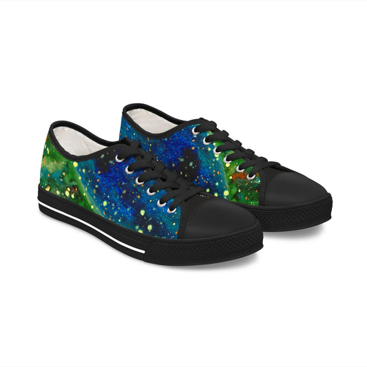 Low Top Sneakers — Green Blue Galaxy Swirl Artistic Canvas Shoes