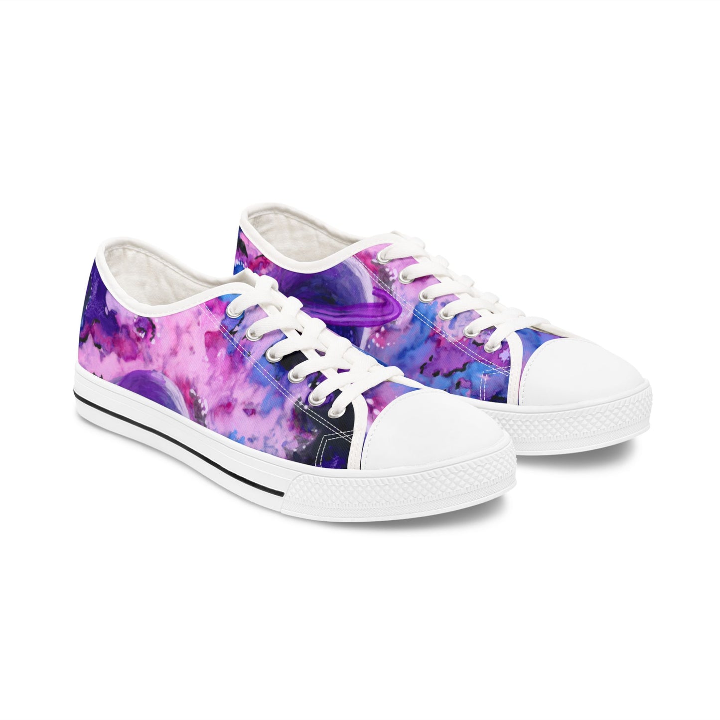Purple Galaxy Women's Low Top Sneakers — Abstract Tie-Dye Cosmic Design