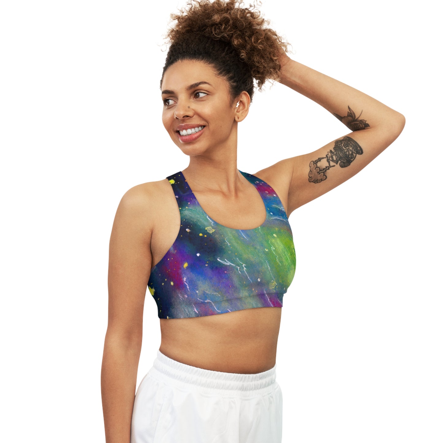 Rainbow Vortex Galaxy Seamless Sports Bra (AOP)