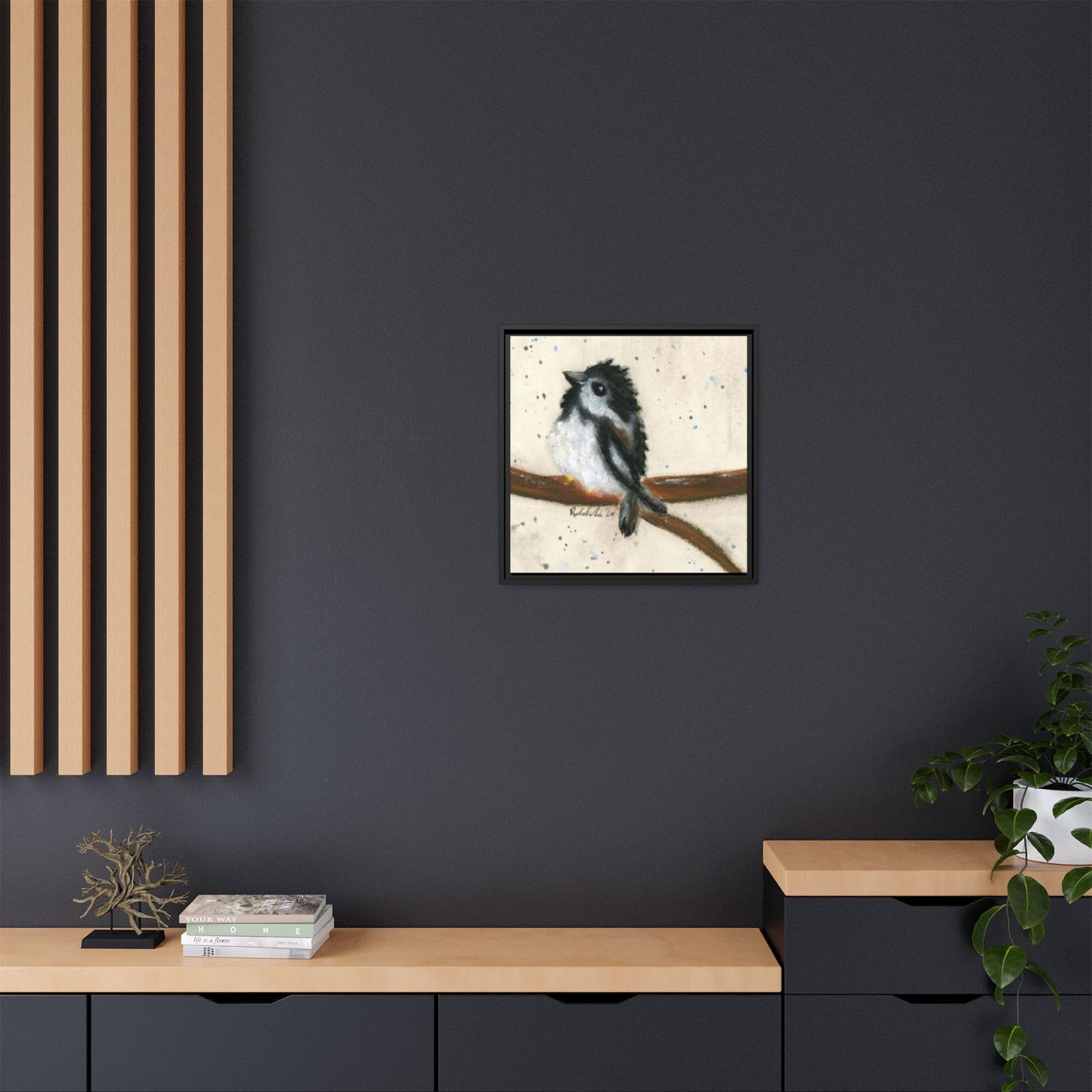 Black Finch Bird Framed Wall Art