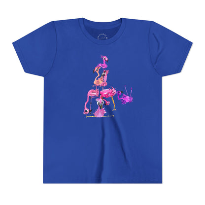 Youth Tee — Watercolor Pink Flamingo Stack Kids T-Shirt